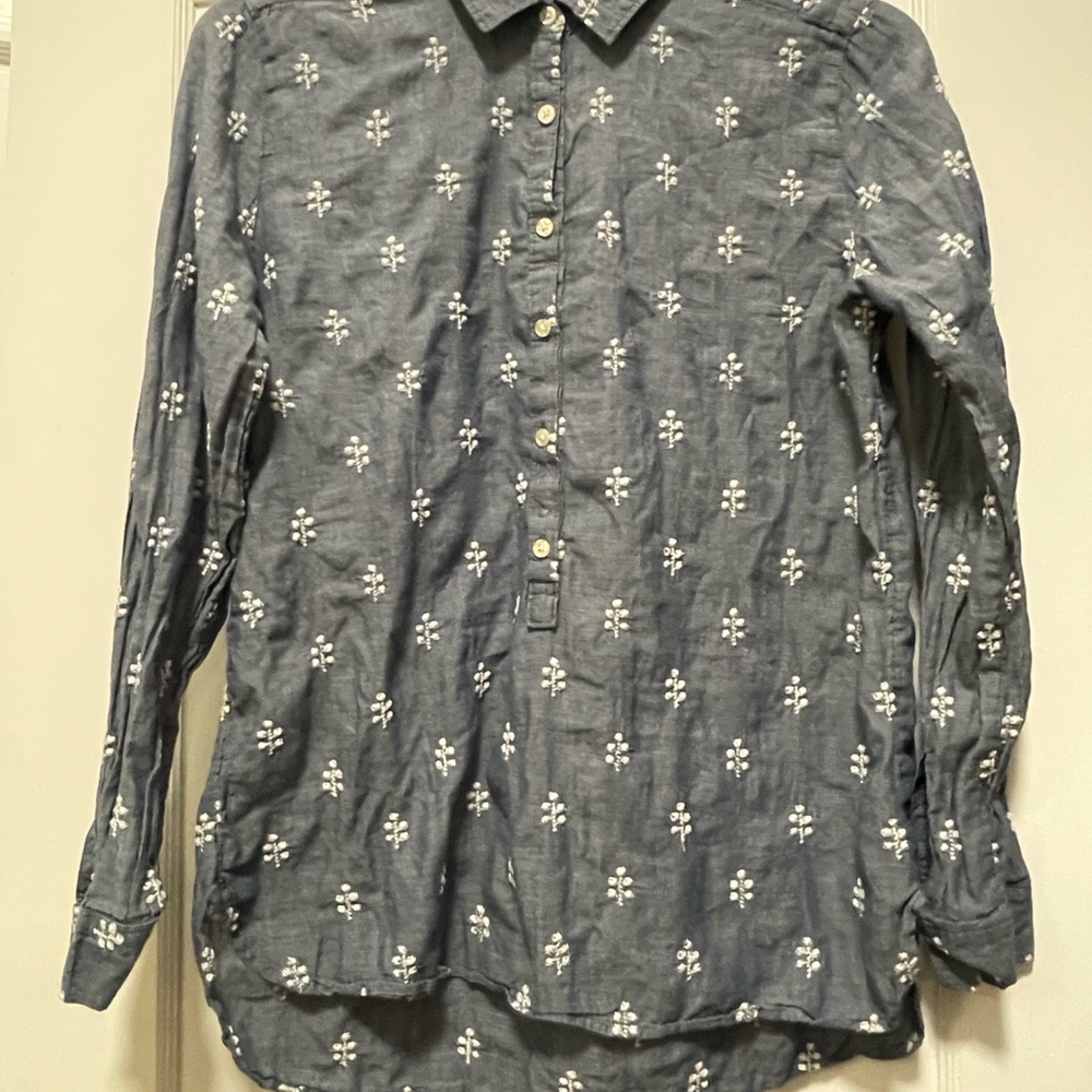 LOFT Navy Floral Casual Button-Down Shirt
